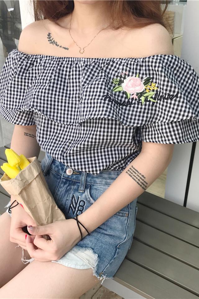shirt, doll shirt, cotton and linen, a word shoulder, little girl, korean version