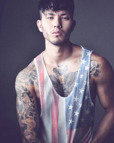 stevotrann: “ 🇺🇸 ✌ #stevotrann #4thofjuly #tattoos #ink #usa #america #unitedstates #independanceday #asian #viet #malemodel #model #tattooedmodel ”