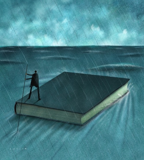 Navegando, a contracorriente, con la lectura (ilustración de Dave Cutler)