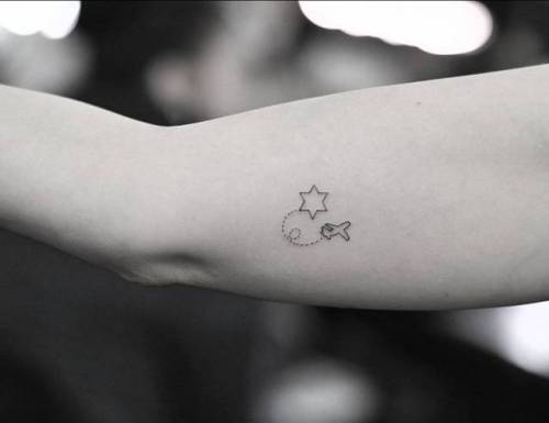 Tattoo tagged with: small, astronomy, micro, inner arm, airplane, tiny,  travel, ifttt, little, star, minimalist, drag 