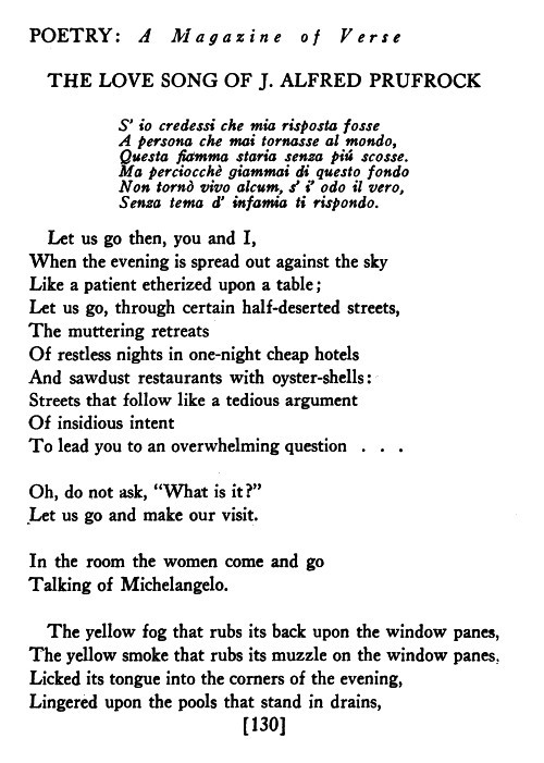 The lovesong of j. alfred prufrock by t.s. eliot
