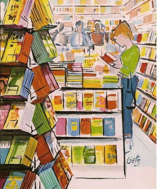 Eligiendo lecturas en la librería (ilustración de Arthur Getz)