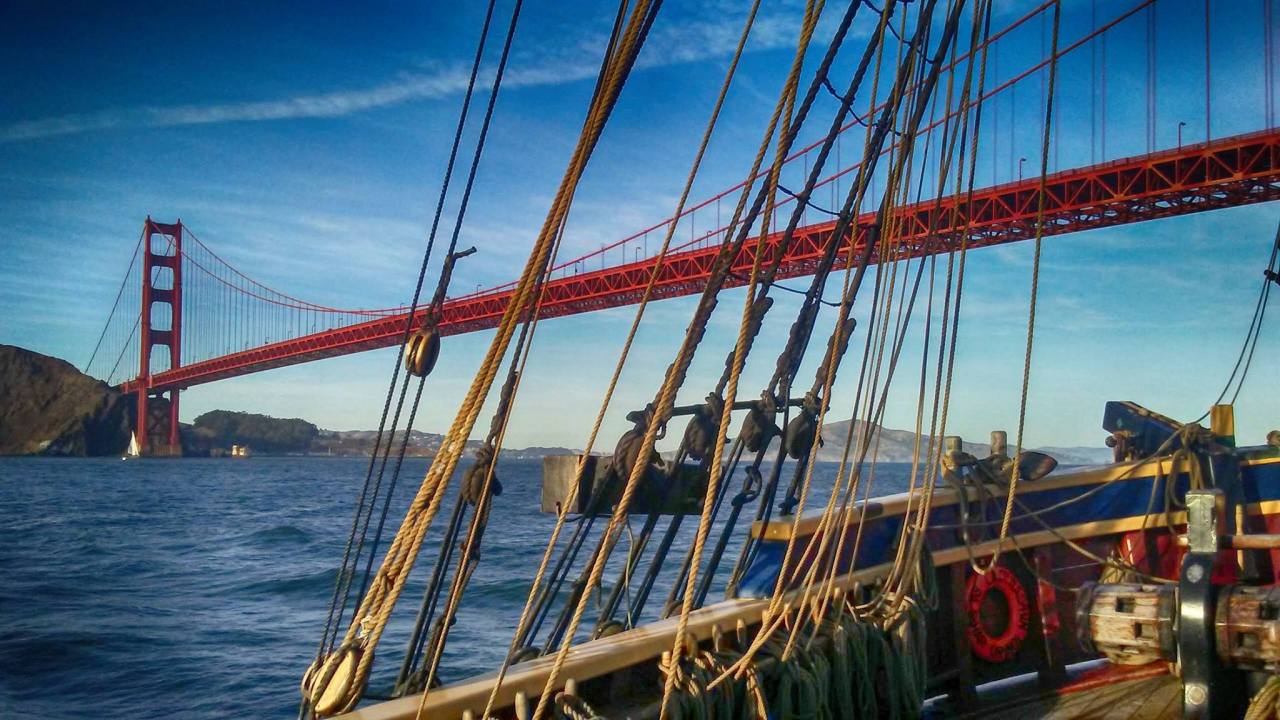 The Golden Gate Bridge from the deck of Lady Washington [x]