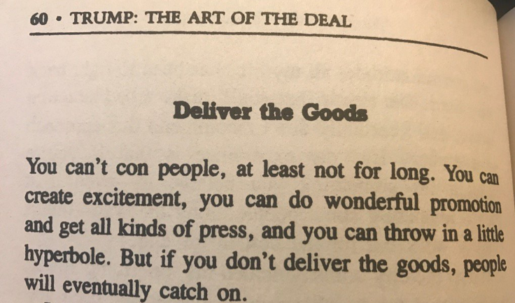 Photo of paragraph from Trump's Art of the Deal:  