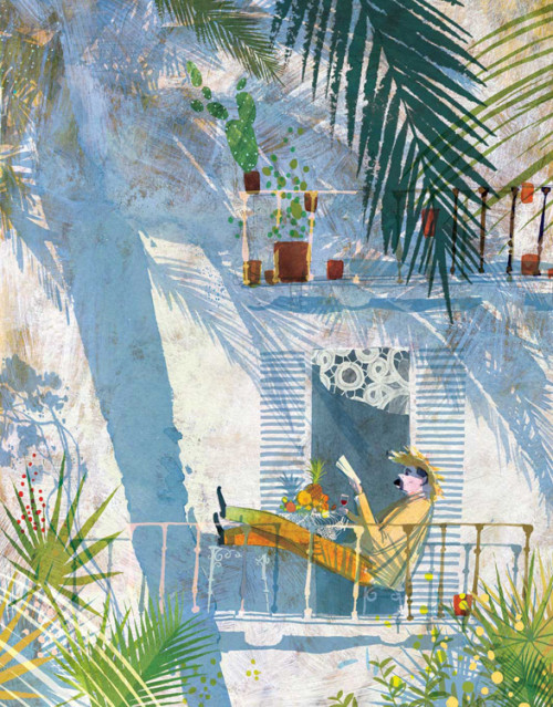 Placeres del verano: leyendo en el balcón…. a la fresca (ilustración de Victoria Semykina)