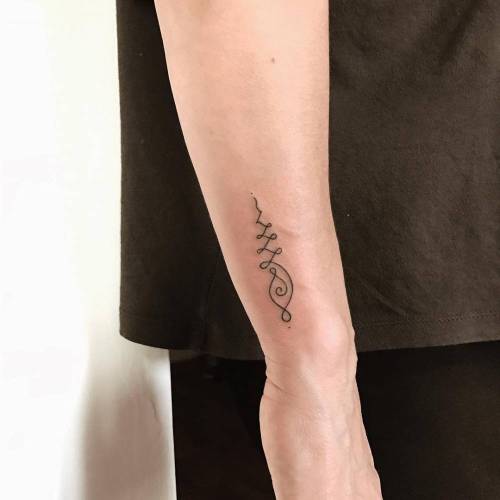 Tattoo tagged with: wrist, minimalist, unalome, annpokes, stick and poke |  