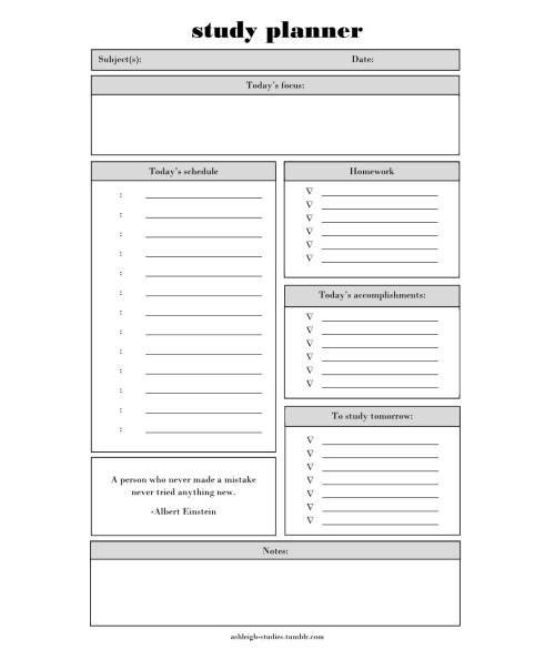 Printable homework planner sheets