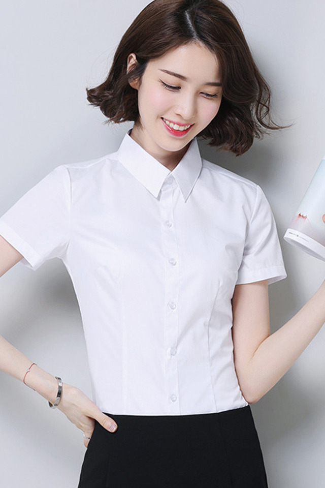 white shirt, short sleeve, slim was thin, korean version