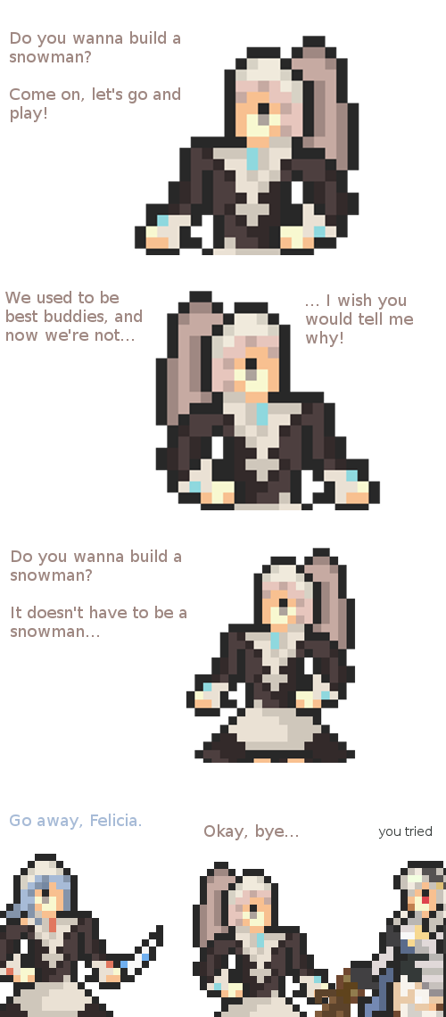 Do you wanna build a Snowman? Flora is a Disney Princess. And, hey, I’ve found this while I was making this comic. You should watch. And thanks for Robotortoise for checking the spelling of the comic! \O/ Here’s one alternate ending, too!