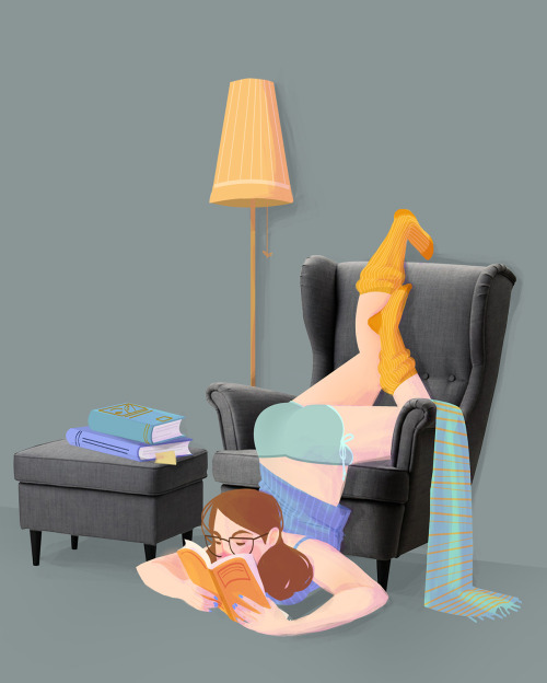 Después de varias horas enganchada a la lectura… las posturas lectoras son acomodativas (ilustración de Ipek Konak)