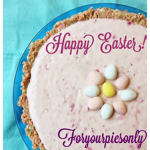 Hap-pie Easter from your neighborhood pie baker. (strawberry cheese icebox pie with iced shortbread animal cookie crust)