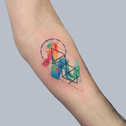 Tattoo tagged with: colorful, forearm, , baris yesilbas, color,  geometric, watercolor, abstract 