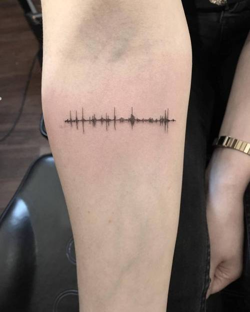 Tattoo tagged with: music, fine line, small, soundwave, little, tiny,  michellesantana, inner forearm 