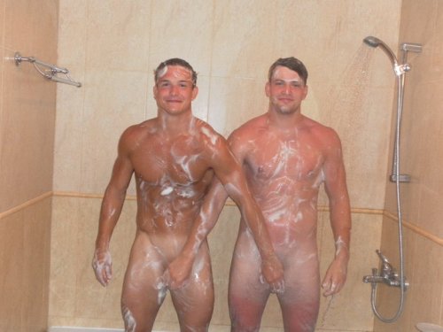 bros sharing a shower