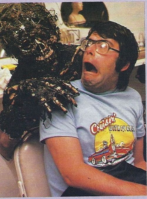 sixpenceee:
“Stephen King with Nathan Grantham in zombie costume during the filming of Creepshow.
”
