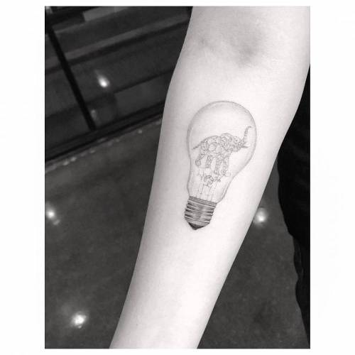 Tattoo tagged with: small, elephant, doctor woo, lighting, animal, tiny,  little, light bulb, inner forearm, other, fine line 