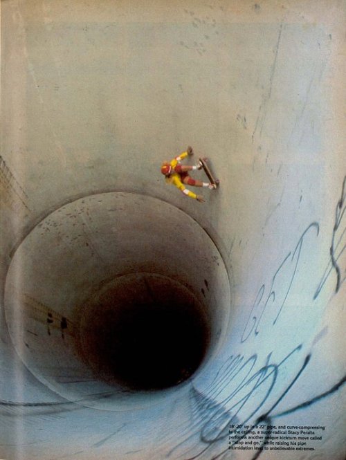 westside-historic: “ Stacy Peralta getting really high in the pipe. From the Desert Discovery article in the July, 1977 issue of Skateboarder Magazine. Source: https://www.facebook.com/DaMadTaco/ ”
