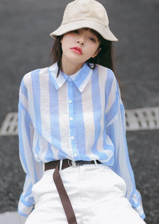 shirt, single-breasted, striped, loose, wild, casual, korean version