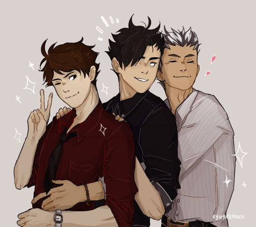 ryugazakkis: “back @ it with my fav chaotic trio ;;;; i don’t know what this is meant to be… i just know bokuto is happy to be included again {X} /ig ”