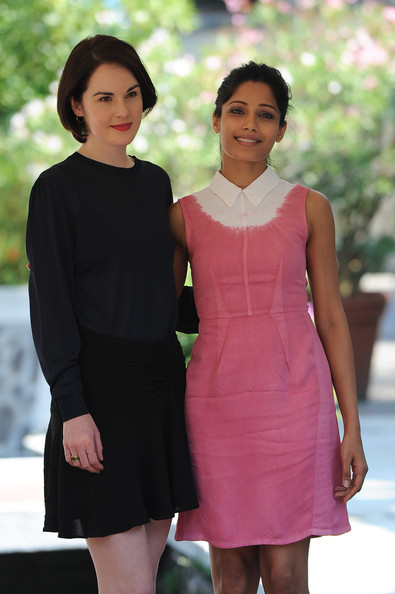 Michelle Dockery and Freida Pinto attend the Miu Miu Women’s Tales Talks photocall at Excelsior Hotel in Venice.