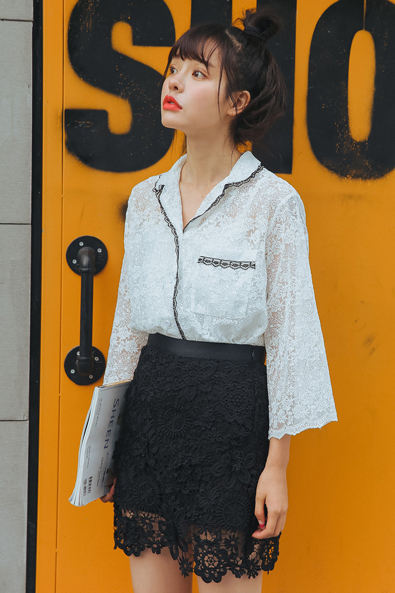 shirt, thin section shirt, embroidery, super beauty, lace, fashion, korean version