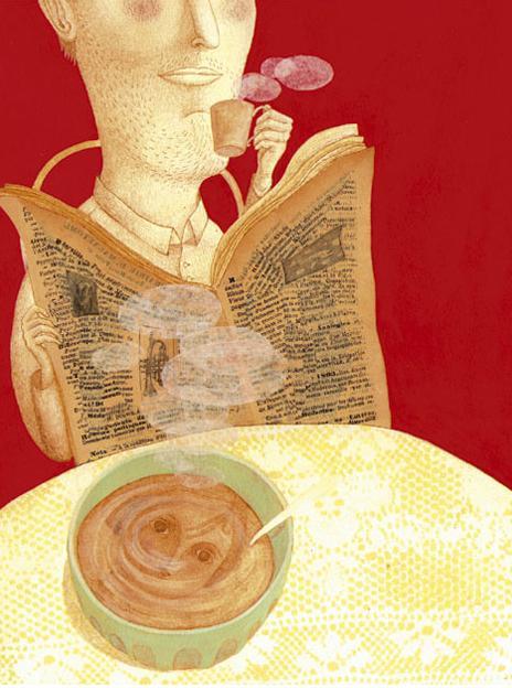 Desayuno con lectura (ilustración de Marjorie Pourchet)