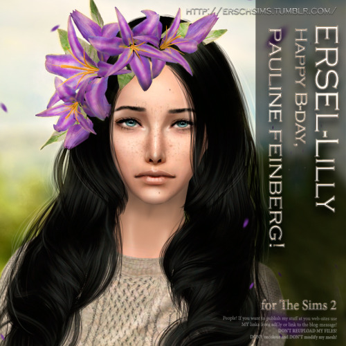 ERSEL- Lilly(sims 2)femalewith recolours.format: packageDownload - localhost/1C8skoPlease, tag me ersch sims if you use my cc. I’ll reblog your post with pleasure