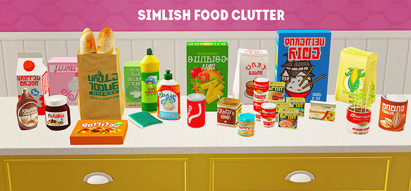 linacheries:“ Simlish food clutterBudgie2budgie & ohmysims have made some awesome simlish food clutter recolors for TS4 which I wanted so badly (+ a couple of other items) for my TS2 game so well here they are ^_^. The 8-3 studio objects are made...