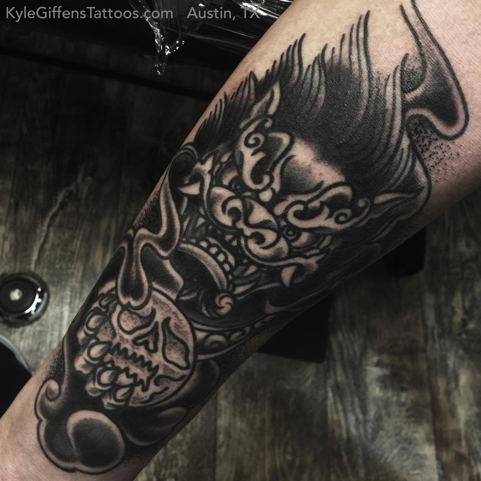 Little Pricks Tattoo Studio | Black and grey fu dog tattoo ...