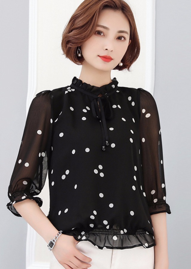 was thin shirt, seven sleeves, dots, floral, lace, new, korean, spring and summer