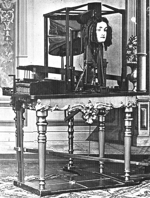 In 1845, Joseph Faber, invented the Euphonia, which consisted of a head that spoke in a “weird, ghostly monotone” voice and was controlled with foot petals and a keyboard.
“By pumping air with the bellows … and manipulating a series of plates,...