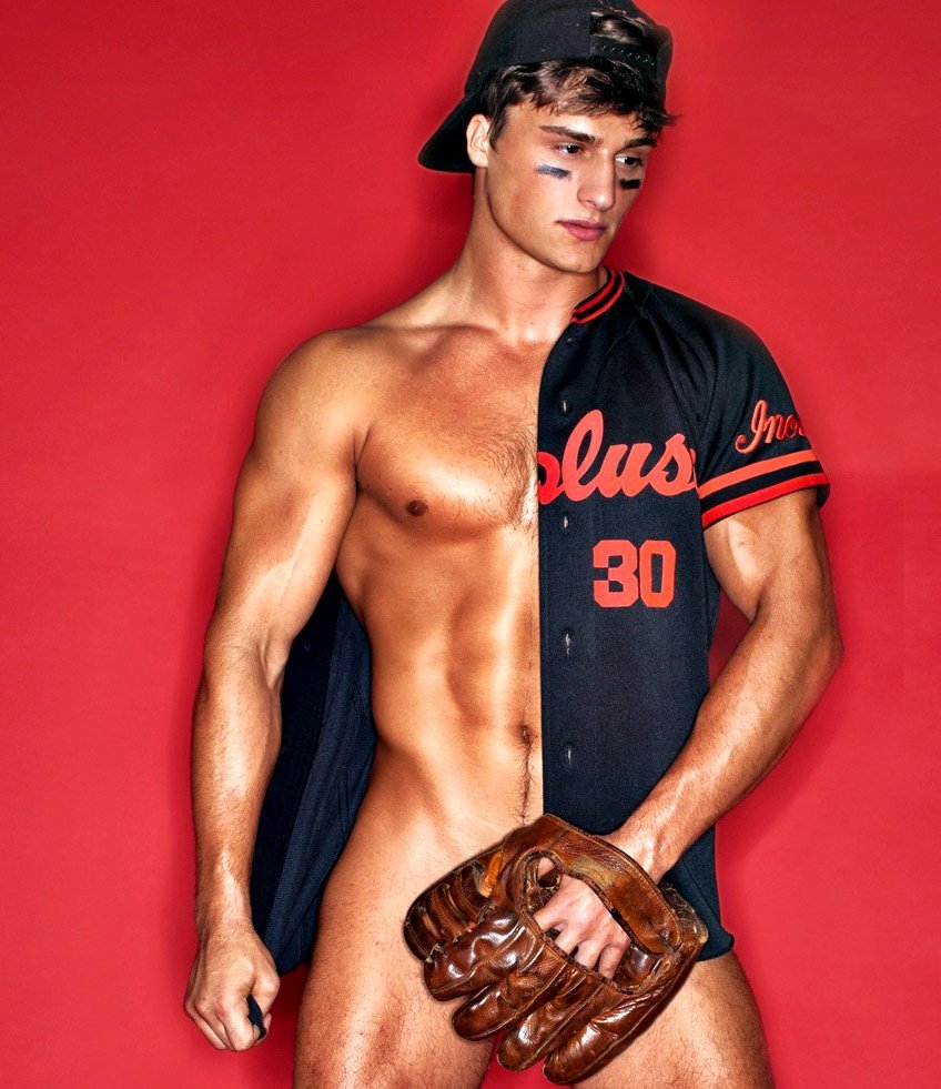 Sexy semi-nude baseball player.