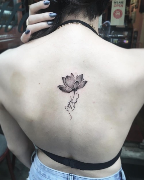 Tattoo tagged with: feminine, lotus, back, flower, lotus flower |  