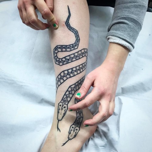 Tattoo tagged with: snake, foot, leg, ankle 