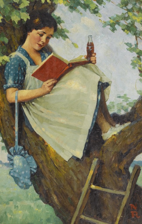 books0977:
“Young Girl Holding a Coke. Norman Rockwell (American, 1894-1978). Oil on canvas.
Although the Coke is the focus, the young girl appears to be absorbed while reading her book. The Coke is available when she decides to take a break.
”