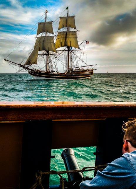 Lady Washington from the deck of Hawaiian Chieftain during a battle sail [x]