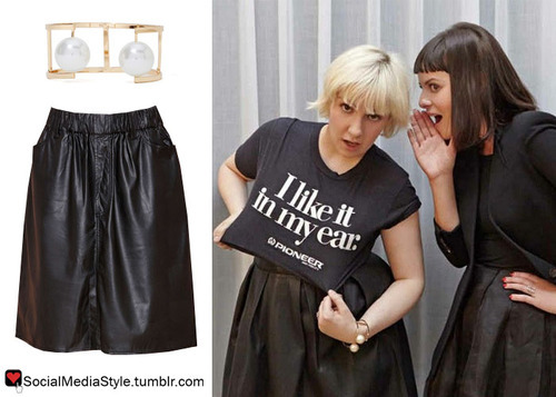 Lena Dunham's Pearl Cuff and Faux Leather Skirt