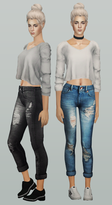 e-neillan:“  ◉ The Sims 2 / AF Tracy Mid Top / 4 colors / Download◉ The Sims 2 / AF Cuffed Ripped Jeans with Adidas Superstar and Acne Lark / 4 colors / DownloadCredits: chisimi, Semller, Always Sims and Eir-sims”