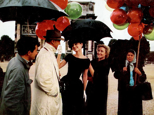 Audrey Hepburn and Fred Astaire on the set of Funny Face, 1956.