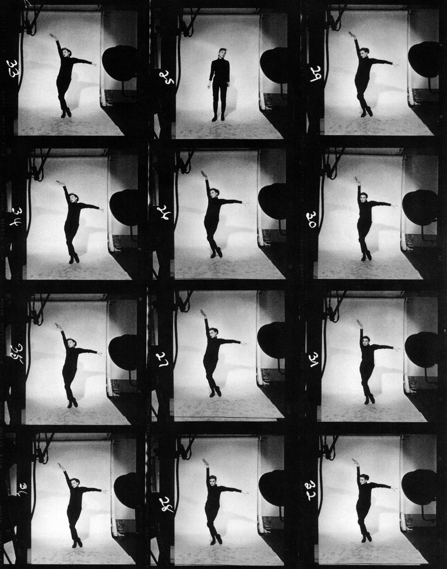 Film strips of Audrey Hepburn posing for a set of promotional photographs for the movie Funny Face, 1956.