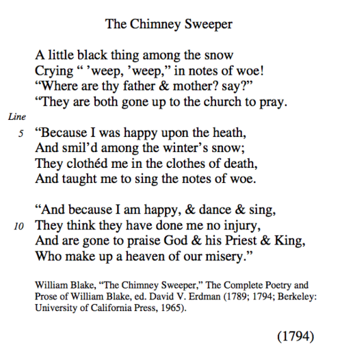 Essay on the chimney sweeper by william blake