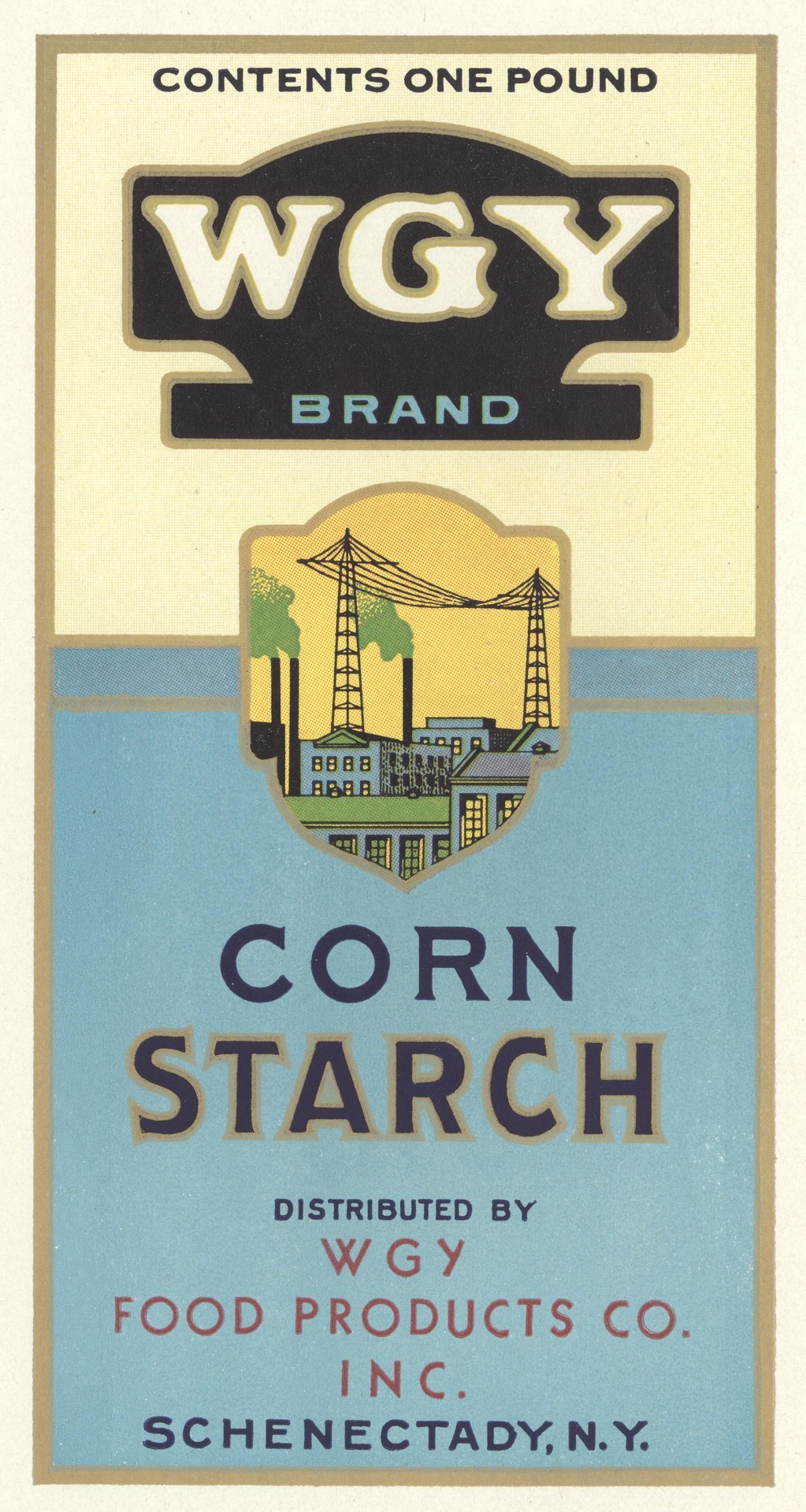 WGY Brand Corn Starch label - 1930s
