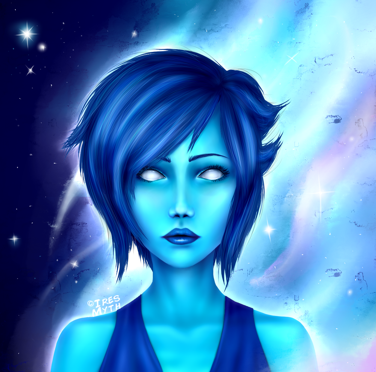 A quick portrait of Lapis I made long time ago for a friend of mine just because coloring with normal skin colors is boring. Let’s make everything blue instead!