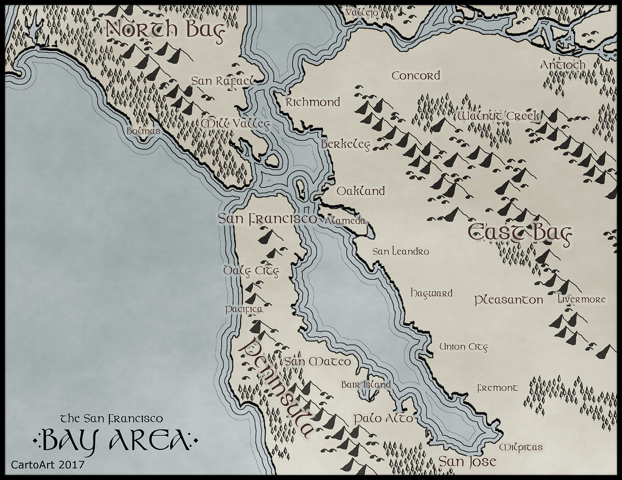 Fantasy map of the San Francisco Bay Area. — Immediately post your art to a topic and get feedback. Join our new community, EatSleepDraw Studio, today!