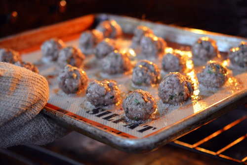 Lemon Ginger Meatballs cooking in the oven.