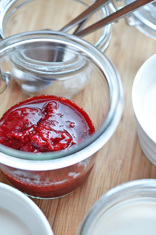 The strawberry balsamic compote in a mason jar.