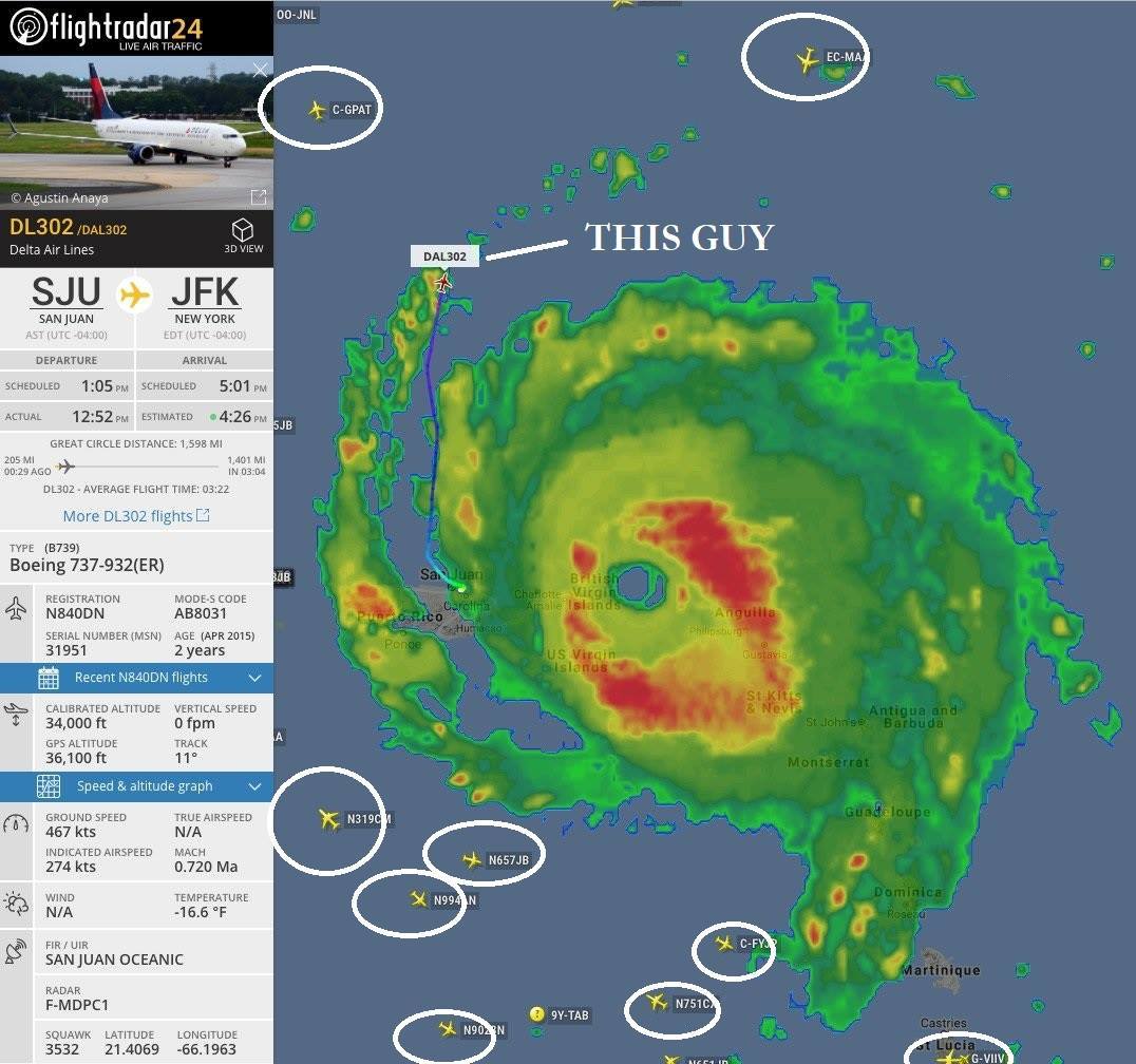untilstarsfall:“ dickslapthestate:“ keepitmovinshawty:“ aheartmadeofkyber:“ So Delta flight 302 flew in to San Juan, picked up passengers, and threaded one arm of Irma on the way out. The pilot basically said “hold my beer” and took on a...