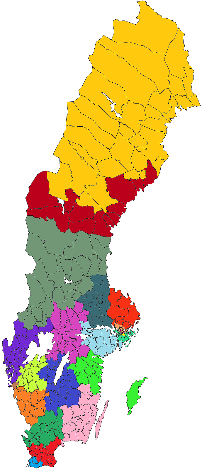 Sweden split into 21 regions with equal population - Maps on the Web