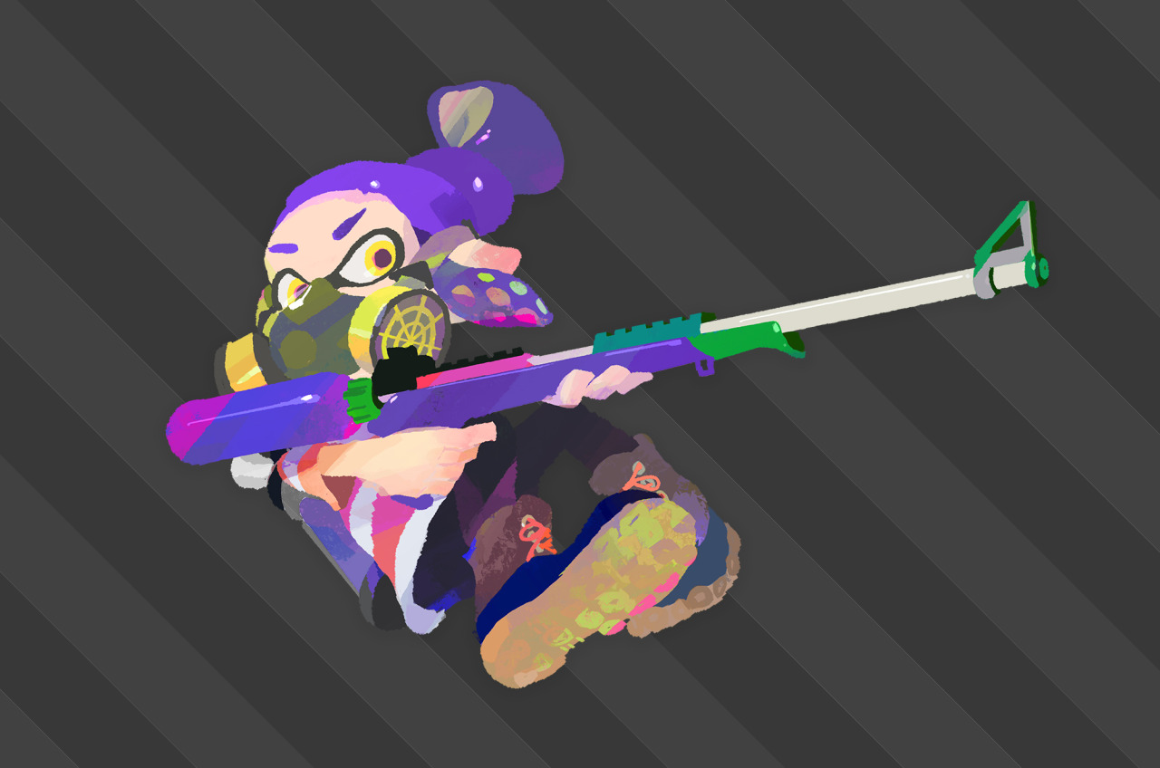 This is the Splat Charger in Splatoon 2. Its design has changed a bit from the original game, as have the designs of the Splat Roller and the Splattershot. These classic weapons are still among the most popular with Inklings.
