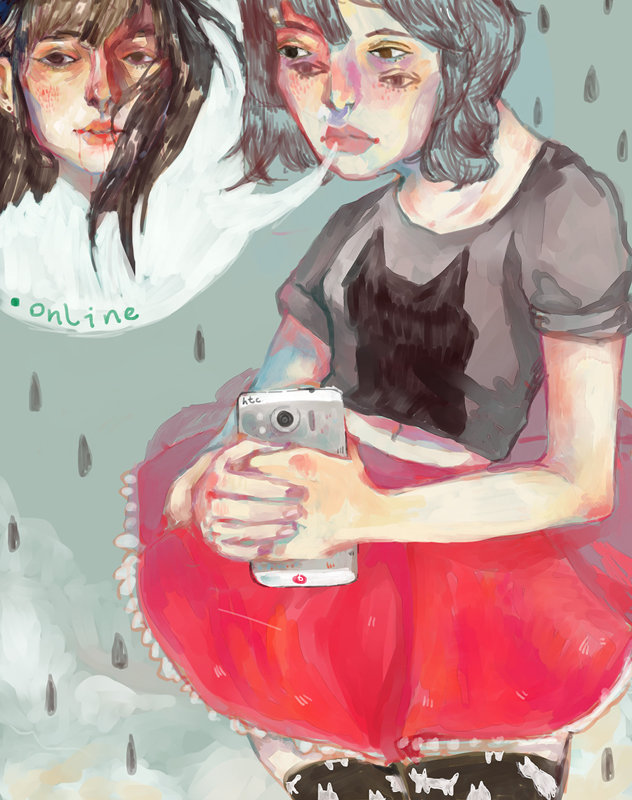 ‘I’m too scared to talk to you right now so I will get back on reddit and look at funny cat gifs all day and wonder what if’ - 2014, digital painting